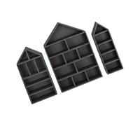 Juego de 3 estantes de pared de madera con forma de casa para colecciones en miniatura, a prueba de polvo, estantes de almacenamiento para curiosidades y baratijas