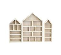 Juego de 3 estantes de pared de madera con forma de casa para colecciones en miniatura, a prueba de polvo, estantes de almacenamiento para curiosidades y baratijas