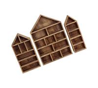 Juego de 3 estantes de pared de madera con forma de casa para colecciones en miniatura, a prueba de polvo, estantes de almacenamiento para curiosidades y baratijas
