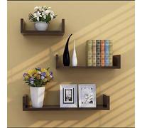 Juego de 3 estantes de pared de madera rústica en forma de U para dormitorio, almacenamiento de pared negro, decoración elegante del hogar y fácil de instalar, perfecto para nizing