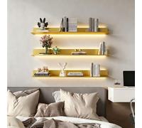 Juego De 3 Estantes Flotantes con Luces LED, Estante De Exhibición Flotante De Metal para Montar En La Pared, Kit De Tira De Luces LED Debajo del Gabinete para Dormitorio(Gold,120cm)
