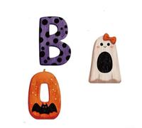 Juego de 3 fantasmas de madera brillantes de Halloween, 11 x 13 cm, luz LED integrada