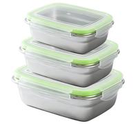 Juego de 3 fiambreras de acero inoxidable con tapa, fiambreras de acero inoxidable, para frigorífico, caja de almacenamiento, cocina, reutilizables, para queso, frutas, ensaladas, dulces, mermeladas