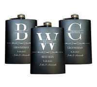 Juego de 3 frascos personalizados para padrinos de boda, frascos de acero inoxidable de 8 onzas, frascos de cadera para recuerdos de boda, juego de regalo para padrino y padrino de boda, color negro
