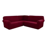 Juego de 3 fundas elásticas lavables para sofá modular de 7 plazas, protector de piel en color rojo vino, fundas duraderas y elegantes para decoración del hogar