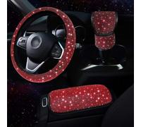 Juego de 3 fundas para volante de coche, con detalles brillantes, superficie de ante para un agarre antideslizante, ajuste universal para volantes de 38 cm, así como pomo de palanca de cambios y