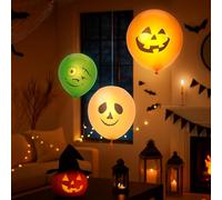 Juego de 3 globos LED Halloween 30 cm - Decoraciones luminosas surtidas con calabaza, calavera y monstruo para fiestas temáticas de terror