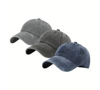 Juego de 3 gorras tipo papá clásicas de con cierre a presión ajustable para hombre, gorras de béisbol unisex en deslavado, azul y