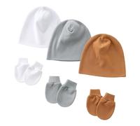 Juego de 3 gorros de bebé para recién nacidos, sombrero fetal de moda, sombrero sin ala, gorro de moda con guantes suaves antiagarre, guantes protectores para bebé con diseño