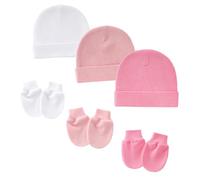 Juego de 3 gorros elásticos para recién nacidos y manoplas para bebés a prueba de arañazos, bordes elásticos suaves, comodidad para mantener las manos calientes, juego de gorro y manoplas para recién