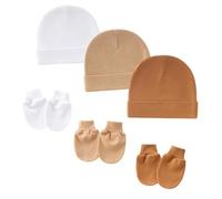 Juego de 3 gorros elásticos para recién nacidos y manoplas para bebés a prueba de arañazos, bordes elásticos suaves, comodidad para mantener las manos calientes, juego de gorro y manoplas para recién