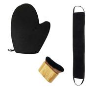 Juego de 3 guantes autobronceadores 3 en 1 con ayuda de crema para espalda y mango de bambú, aplicador negro para crema bronceadora y mousse autobronceadora, bronceado uniforme