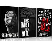 Juego de 3 guantes de boxeo para pared, con cita motivacional, pintura para decoración de pared, ejercicio en blanco y negro para dormitorio, gimnasio, sala de estar, decoración del hogar, sin marco