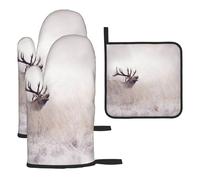 Juego de 3 Guantes de Cocina Resistentes al Calor con Estampado de Ciervos Salvajes, agarraderas y Manoplas para Horno.