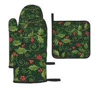 Juego de 3 Guantes de Cocina Resistentes al Calor, Manoplas y agarraderas para Horno.
