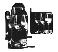 Juego de 3 guantes de horno para copas de vino y soporte para ollas, resistentes al calor, antideslizantes, guantes de horno de cocina y almohadilla caliente para hornear, cocinar, asar a la parrilla