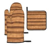 Juego de 3 guantes de horno y estante para ollas con textura de color madera original, adecuado para levantar tapas de ollas en la cocina, horno microondas, horno, etc.