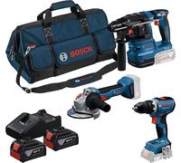 Juego de 3 herramientas de 18 V (GSR 18 V-65 + GWS 18 V-8 + GBH 18 V-22) + 2 baterías 4 Ah + cargador rápido + bolsa de transporte - Bosch - 0615A50094