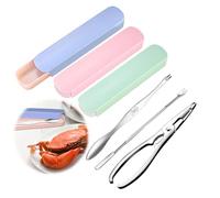 Juego de 3 herramientas para galletas de cangrejo de acero inoxidable, con caja de almacenamiento, tenedores, galletas de nueces, galletas de langosta, palillos y tenedores de patas de cangrejo, juego