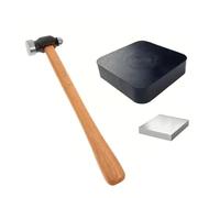 Juego de 3 herramientas para hacer joyas, alfombrilla de silicona, base de madera, cabeza de martillo de hierro, martillo de estampado profesional para reparar manualidades móviles