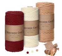 Juego De 3 Hilo De Macramé,Cuerda De Algodon,Hilo Macrame 3mmx100m,Hilo De Algodón Suave Macramé para Tapices y Manualidades Bricolaje,Hogar Decoracion Bohemia