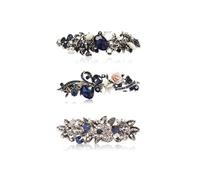 Juego de 3 horquillas para el pelo, estilo vintage, pinzas para el pelo con flores y mariposas, pinzas francesas, aspecto de cristal, pinzas para el pelo con flores y mariposas, aspecto de cristal