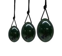Juego de 3 huevos de jade de nefrita natural, masajeador para mujeres, para apretar los músculos, piedra de masaje perforada, herramientas de ejercicio, piedra natural