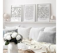 Juego de 3 impresiones artísticas en gris suave, Henri Matisse, William Morris, decoración neutra para sala de estar y dormitorio (60 x 90 cm, 3 unidades)