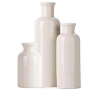 Juego de 3 jarrones de cerámica, jarrón pequeño de cerámica craquelado Blanco para decoración del hogar, decoración de Sala de Estar, decoración de Mesa, Chimenea y decoración de Entrada