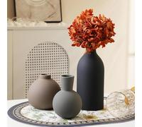 Juego de 3 jarrones de cerámica para decoración del hogar, jarrón rústico, decoración de granja, jarrones de cerámica para mesa, sala de estar, cocina, dormitorio, baño, estantería, decoración de