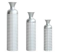 Juego de 3 jarrones de flores plateados - jarrones de suelo de metal de 49,5/66/84 cm de alto brillo con patrón de puntos para hierba de las Pampas y flores secas - No impermeable para salón, comedor