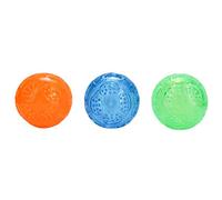 Juego de 3 Juguetes Masticables para Perros para Aliviar el Estrés y la Salud Bucal, Bolas Chirriantes en Naranja, Azul y Verde, Material TPR Seguro, 7,5 Cm de Diámetro