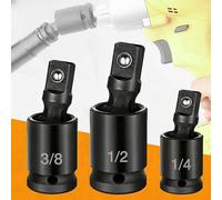 Juego de 3 juntas universales, adaptador de enchufe giratorio de 360 grados, acero al cromo molibdeno tratado térmicamente, compatible con accionamiento de 1/2 3/8 1/4 pulgadas, para reparación de