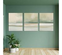 Juego de 3 láminas de lienzo con arte abstracto moderno en verde salvia neutro, arte minimalista para pared de galería, estilo modernista para sala de estar (60x80cmx3/Sin marco)