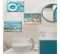 Juego de 3 láminas decorativas de lienzo con temática oceánica, cuadros con estrellas de mar y conchas marinas, decoración de pared para sala de estar y dormitorio (30x40cm x 3/sin marco).