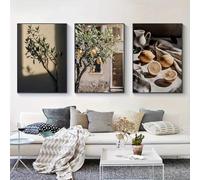 Juego de 3 láminas decorativas retro con diseño de limones, olivos mediterráneos y arte mural para sala de estar y decoración del hogar (60x90cm x 3 / Sin marco).