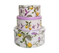 Juego de 3 latas redondas de almacenamiento para tartas herméticas para hornear, redondas, medianas y pequeñas, cajas de panadería, galletas, alimentos y dulces, cajas vacías, regalo, colibríes