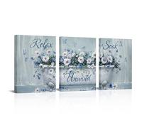 Juego de 3 letreros para decoración de baño sin marco, arte de pared, diseño de flores, tina, para relajarse, remojar y relajarse, impresiones de 16 x 24 pulgadas