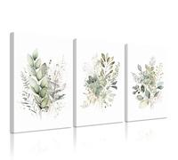 Juego de 3 lienzos botánicos de acuarela para pared, diseño floral bohemio, arte de pared de flores silvestres verde salvia, arte de pared moderno de flores silvestres, pintura botánica para