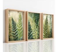 Juego de 3 lienzos con diseño botánico de ramas de hojas de helecho, naturaleza, rústico, silencioso, elegante, decoración para dormitorio, sala de estar, incluso inodoro, 29,7 x 42 cm cada uno