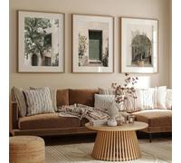 Juego de 3 lienzos con paisajes urbanos italianos modernos y minimalistas - Arte mural con olivo verde, para decoración del hogar en la sala de estar (30x40cm/3 piezas sin marco)