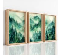 Juego de 3 lienzos de acuarela para pared, para baño, yoga, spa, cuadros y decoración impermeables, árbol de naturaleza, montaña, neblinoso, sereno, pinturas misteriosas, 20 x 30 cm
