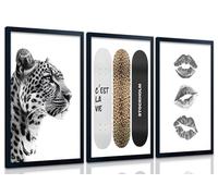 Juego de 3 lienzos de estilo sin marco, diseño de leopardo en blanco y negro, decoración de pared estética de guepardo para habitación de niñas, apartamento o dormitorio, 8 x 12 pulgadas