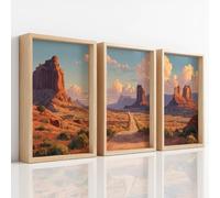 Juego de 3 lienzos de paisaje americano para pared, obras de arte para sala de estar, desierto, estilo occidental, camino, desierto, aventura, imágenes serenas, decoración de pared del hogar