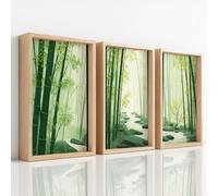 Juego de 3 lienzos orientales de naturaleza oriental, bosque de bambú, sereno, suave, zen, decoración de pared para el hogar, póster de lienzo, impresión artística sin marco para sala de estar