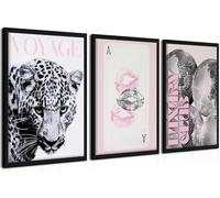 Juego de 3 lienzos para pared, diseño de guepardo rosa sin marco, cuadros decorativos de leopardo de moda, pósteres de discoteca de guepardo blanco y negro, impresiones para habitación femenina