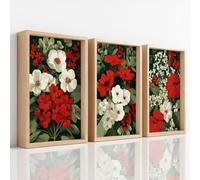 Juego de 3 lienzos retro con estampado floral y amapola botánica, marfil, blanco, rojo, decoración de la naturaleza, para dormitorio, sala de estar, incluso inodoro, 21 x 29,7 cm cada uno