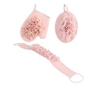 Juego de 3 limpiadores de ducha ergonómicos para la espalda, guantes de exfoliación con lufa para pieles sensibles, exfoliante de ducha con lazo para colgar