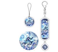 Juego de 3 llaveros - Insignia - Colgante de cuerda para teléfono móvil Game Genshin Yae Miko Raiden Shogun Keqing Ganyu - Llaves encantadoras Kawaii, regalo para fanáticos del anime (multicolor), 1