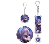 Juego de 3 llaveros - Insignia - Colgante de cuerda para teléfono móvil Game Genshin Yae Miko Raiden Shogun Keqing Ganyu - Llaves encantadoras Kawaii, regalo para fanáticos del anime (multicolor), 6